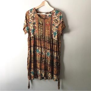 Vintage Boho Patterned Tie Dress